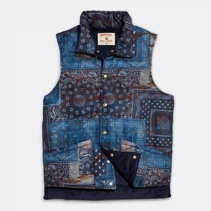 Birdwell Beach Britches Bandana Patchwork Puffer Vest Jacket Blue 2XL XXL - NWT